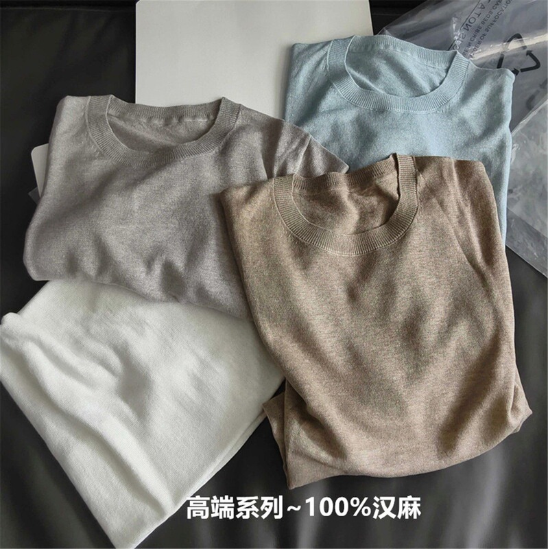 A Spoonful of Rice! Light Luxury 100% Hemp! Old Money Style! Minimalist, Comfortable, and Casual Hemp Knit Short-Sleeve Top for Women A Spoonful of Rice! Light Luxury 100% Hemp! Old Money Style! Minimalist, Comfortable, and Casual Hemp Knit Short-Sleeve Top for Women