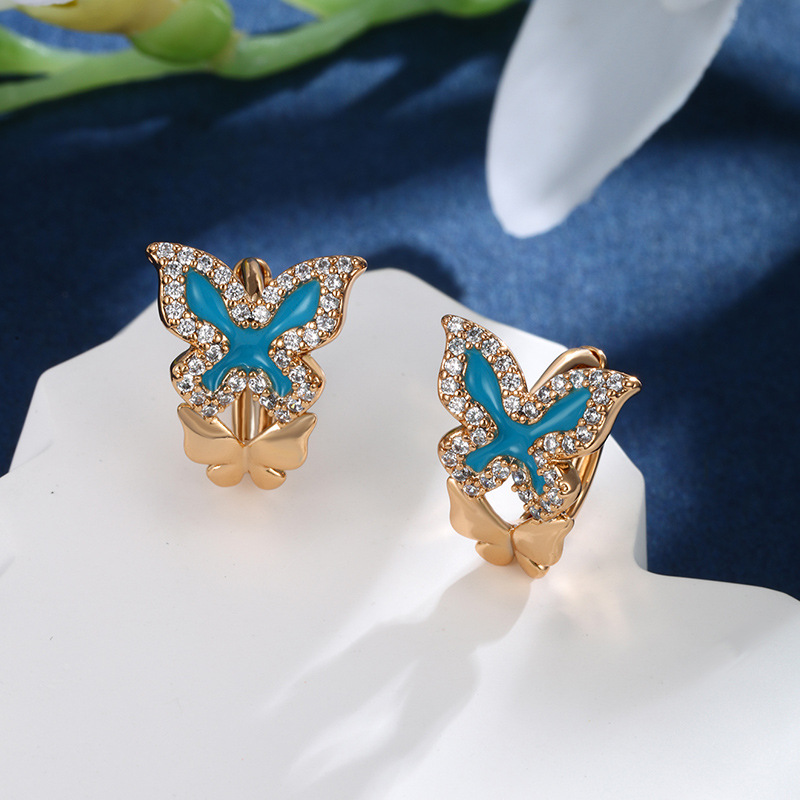 Xuping joyas suministro transfronterizo estilo coreano color mariposa broche de aretes de diseño de nicho sensación aretes