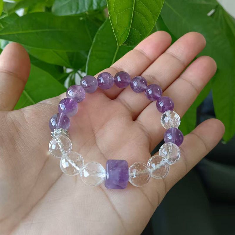 면처리된 화이트 크리스탈 자수정 팔찌