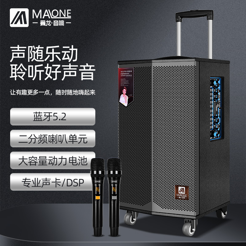 曼龙户外音响大功率无线蓝牙话筒专业唱歌乐器直播拉杆广场舞音箱