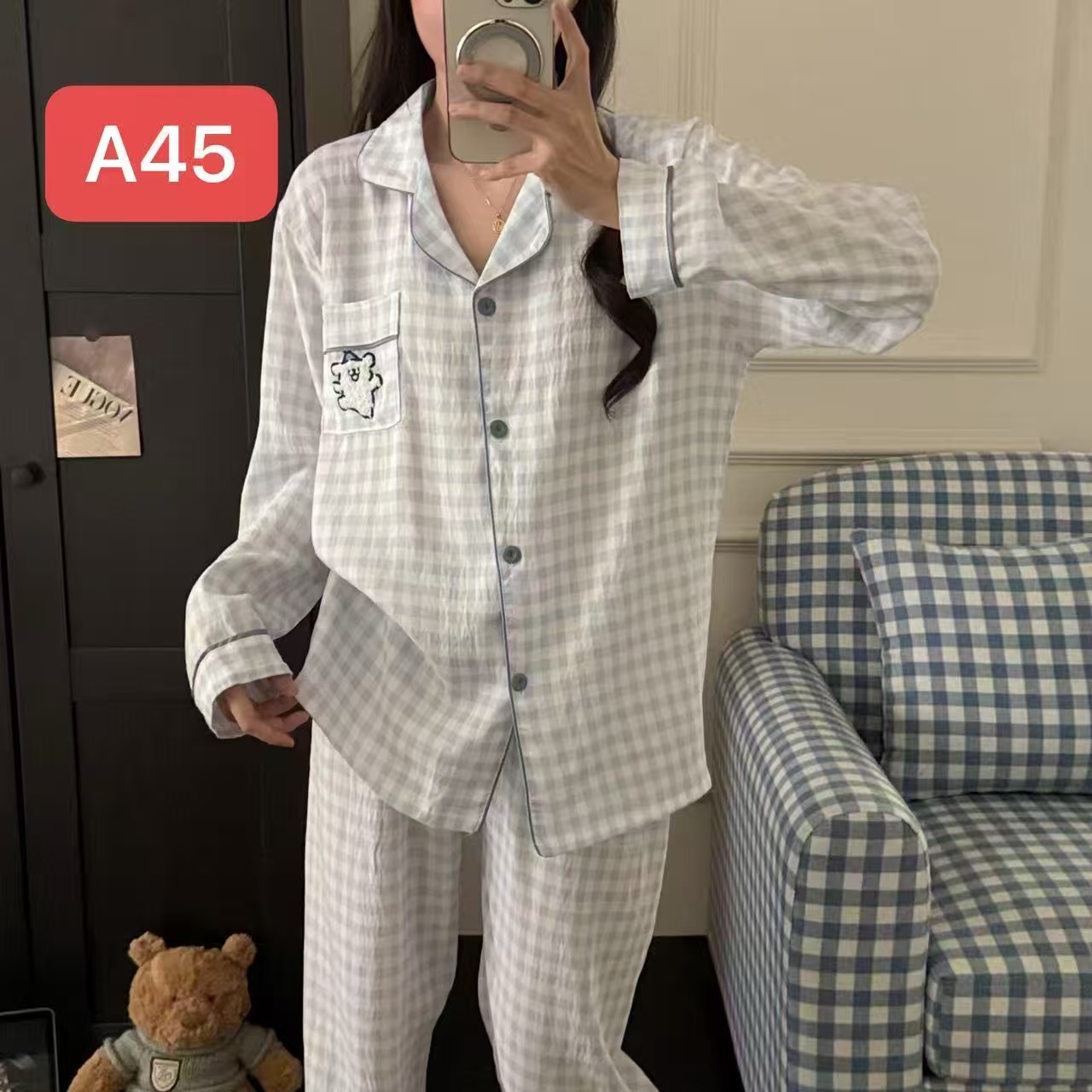 Algodón nublado al por mayor transfronterizo nuevo pijama de niña pantalones de manga larga delgados dulces dibujos animados impresión de ropa para el hogar set