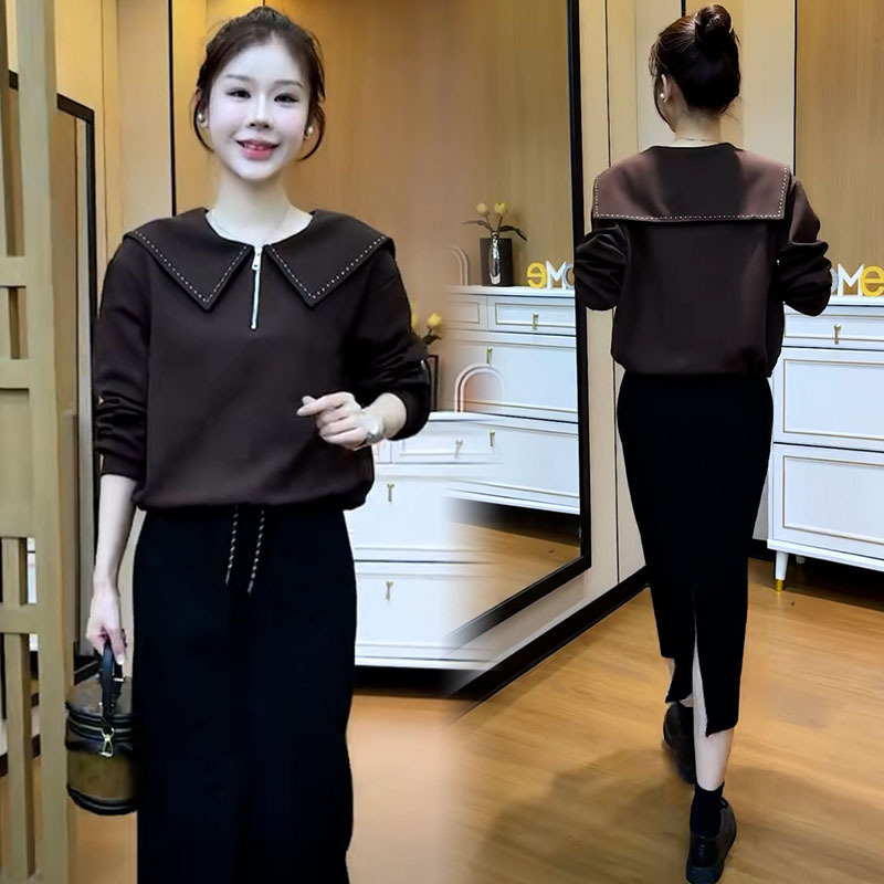时尚卫衣女2025秋季新款洋气宽松遮肉显瘦娃娃领休闲百搭长袖上衣|undefined