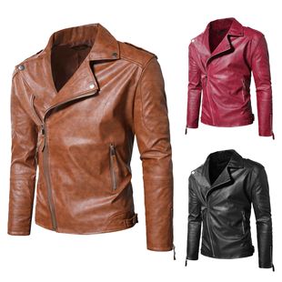 European and American Style Amazon Popular Men's Special Craft Windproof Motorcycle Lapel Leather Jacket