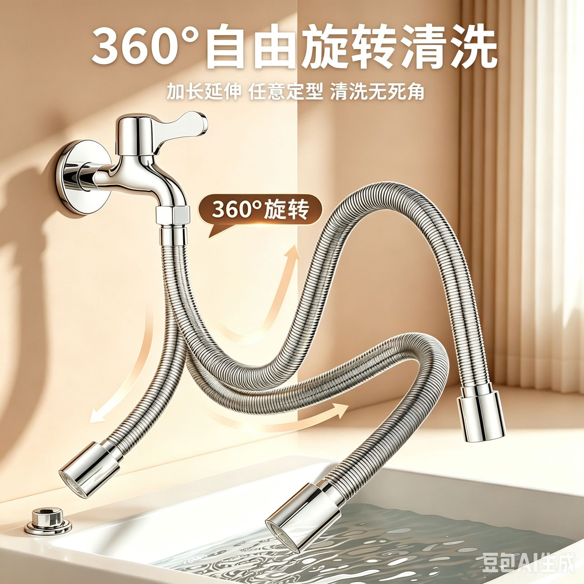 Balcony Faucet Extender Aerator Kitchen Stainless Steel Extension Tube Universal Rotating Hose Anti-Splash Device