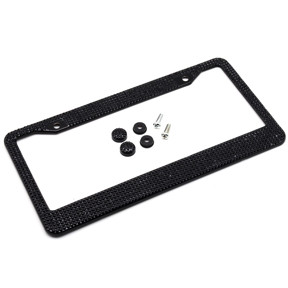 Yà mǎ – Stainless Steel License License plate holder/license plate holder - round-hole-acrylic-black-rhinestones