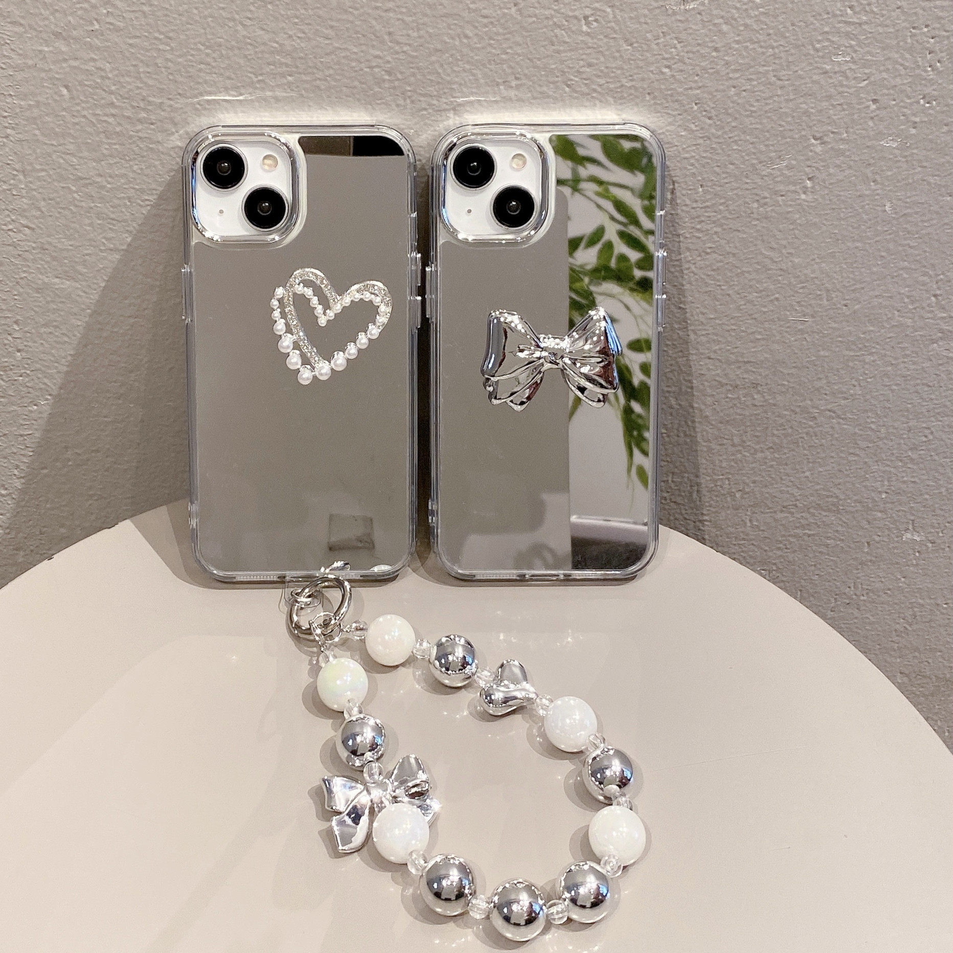 Espejo para Apple 16PRO funda para teléfono con lazo plateado iphone15/12 pulsera funda protectora dura anti-caída