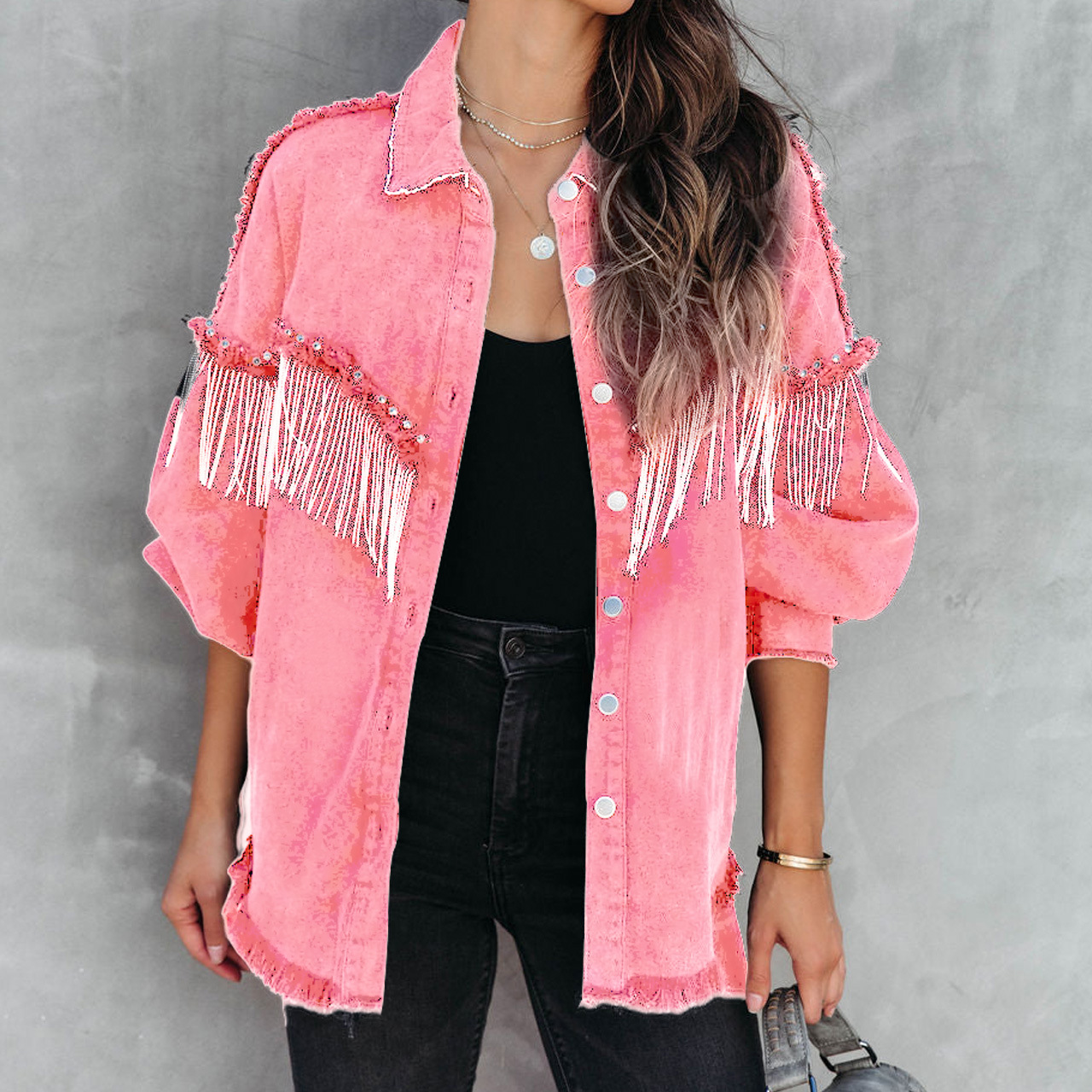 Chain rivets street fashion single breasted coat