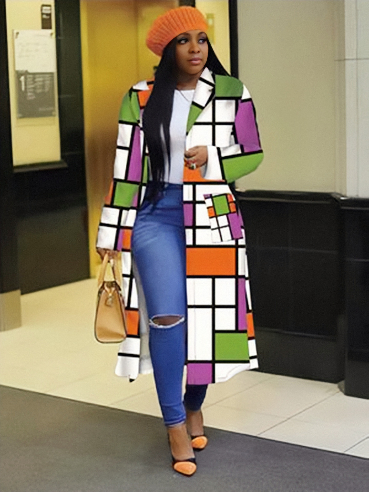 Women's Coat Autumn Winter Plaid Double Breasted Lapel Windbreaker_voghion.com