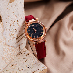 New Starry Sky Watch for Women Live Broadcast Ladies Fashion Casual Watch Ultra-Thin Rhinestone Frosted Belt Watch