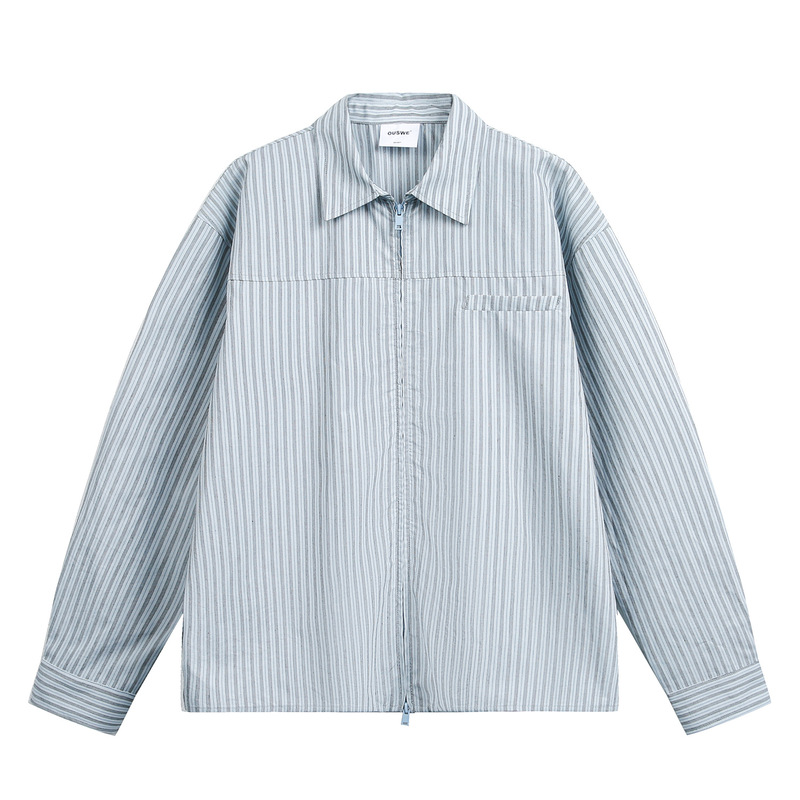 2026 Spring New Style Zipper Vertical Stripe Long-Sleeve Shirt for Men, American Simple Style, Versatile Trendy Brand Men's Shirt 2026 Spring New Style Zipper Vertical Stripe Long-Sleeve Shirt for Men, American Simple Style, Versatile Trendy Brand Men's Shirt