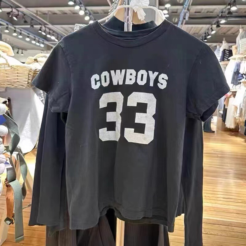 Bm Style New Black Cowboys 33 Printed Round Neck Short-Sleeved T-Shirt for Women Summer Sexy Pure Desire Versatile Top Trendy