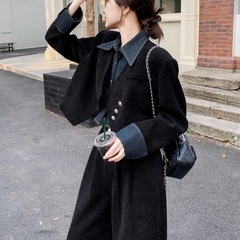 法式复古高级感上衣长裤两件套春秋季新款女气质阔腿裤假两件套装