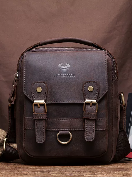 Hummer Paul Foreign Trade Crazy Horse Leather Men's Shoulder Bag European and American Retro First-Layer Cowhide Crossbody Bag Business Commuter Bag
