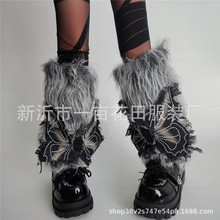 仿皮草毛毛腿套y2k卷毛大蝴蝶长毛袜套辣妹亚文化脚套保暖秋冬潮