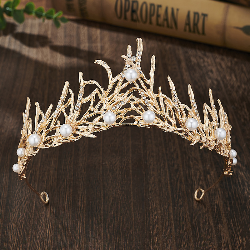 retro metal tiara for bride pearl