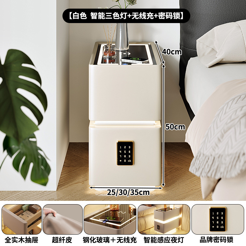 Mesita de noche inteligente, pequeña lámpara de banda ultra estrecha, cargador inalámbrico, gabinete de almacenamiento de dormitorio doméstico, gabinete estrecho con borde de cama de apartamento pequeño
