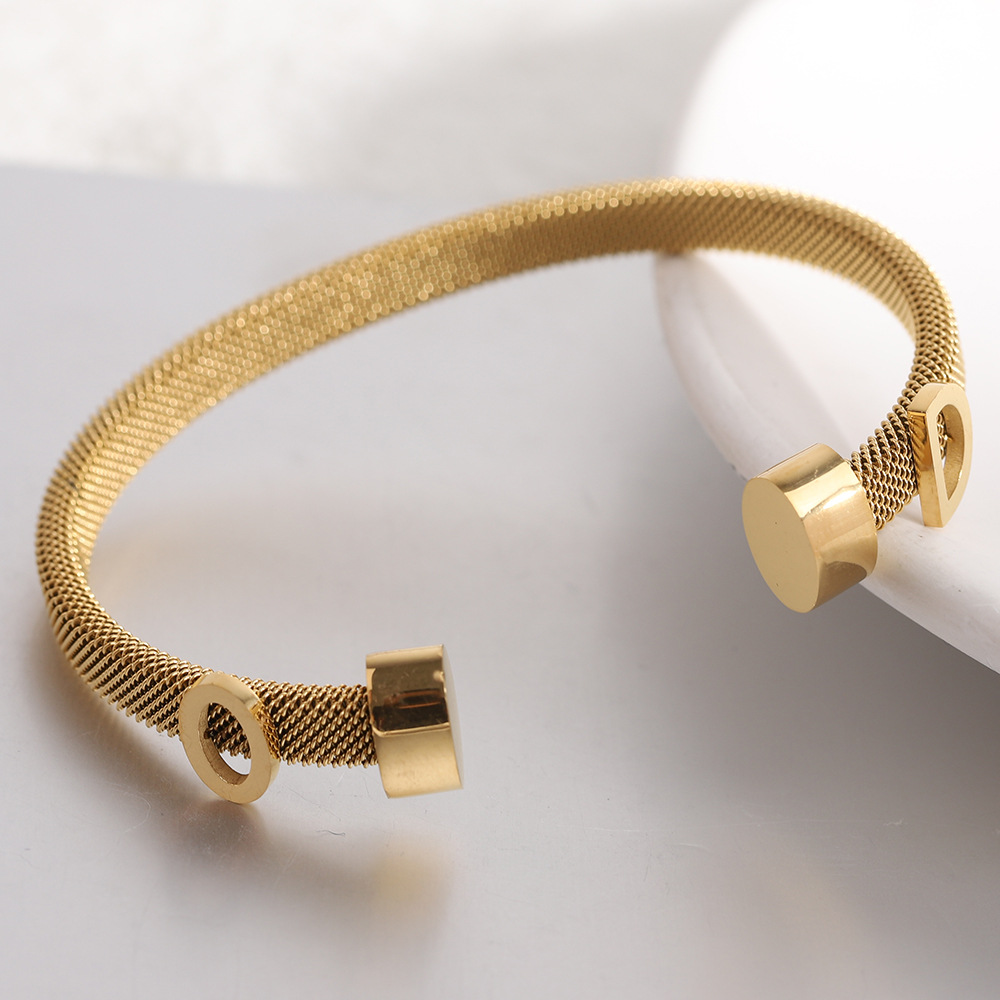 2 Stéck elegant a minimalistesch weiblech Edelstahl Drot Kabelöffnung OD Buschtawenarmband_voghion.com