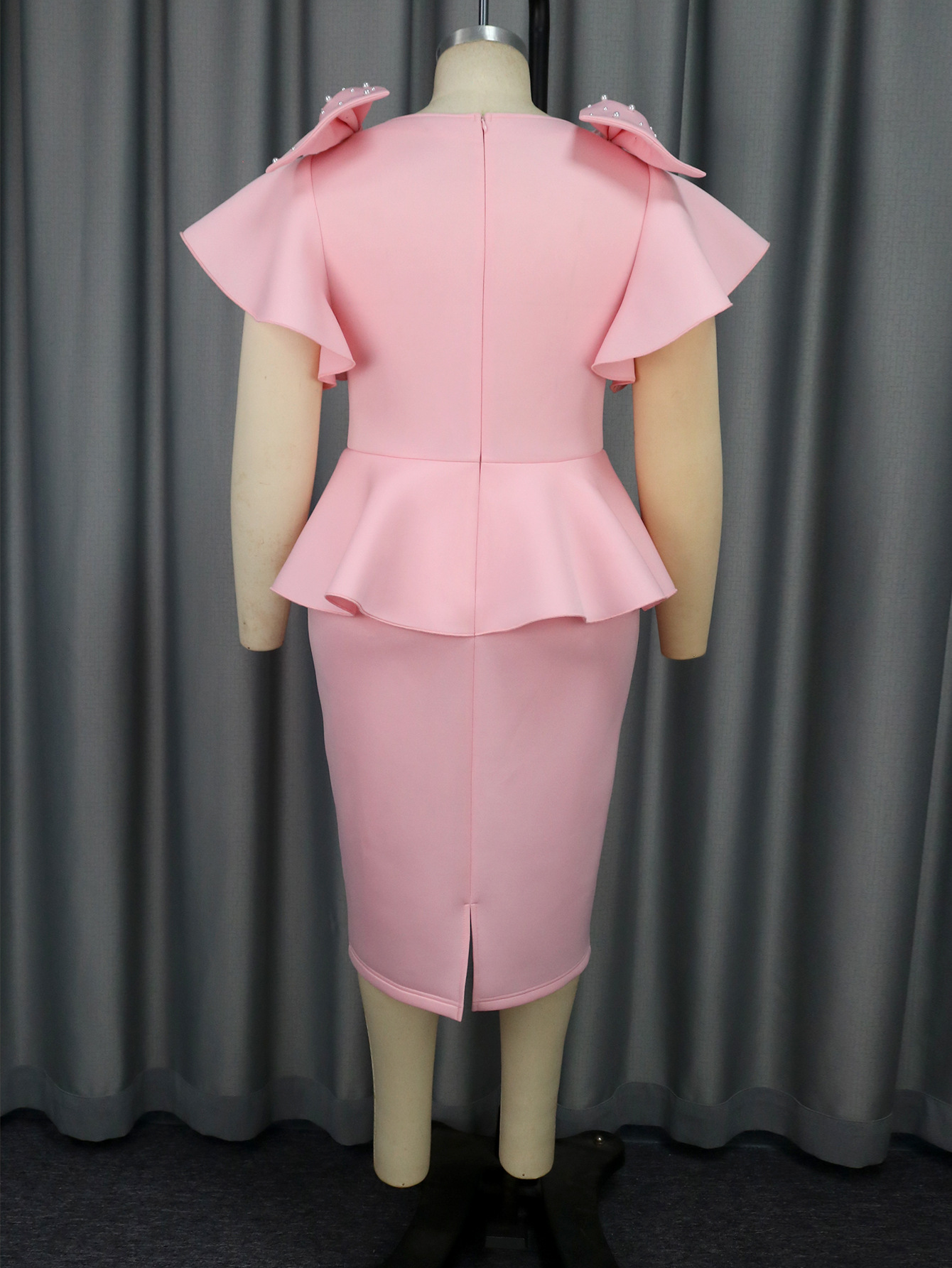 Elegant plus size damklänning med rosett och hög midja_voghion.com