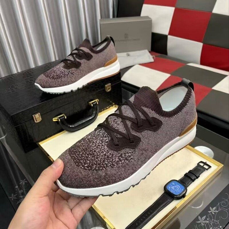 B Brand Italian Men's New Spring and Autumn Slip-On Flyknit Mesh Shoes with Decorative Straps, Fashionable Casual Shoes for Cross-Border Sales