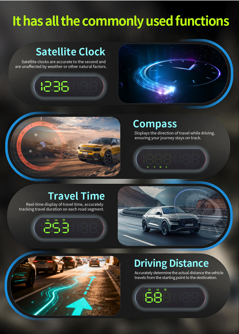New G26 HD Universal Car HUD |   GPS Multifunction Speedometer