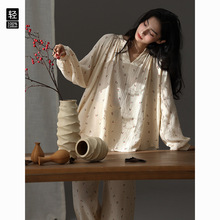 春夏侘寂风系女士睡衣宽松大码全棉双层绉纱睡衣女休闲家居服套装