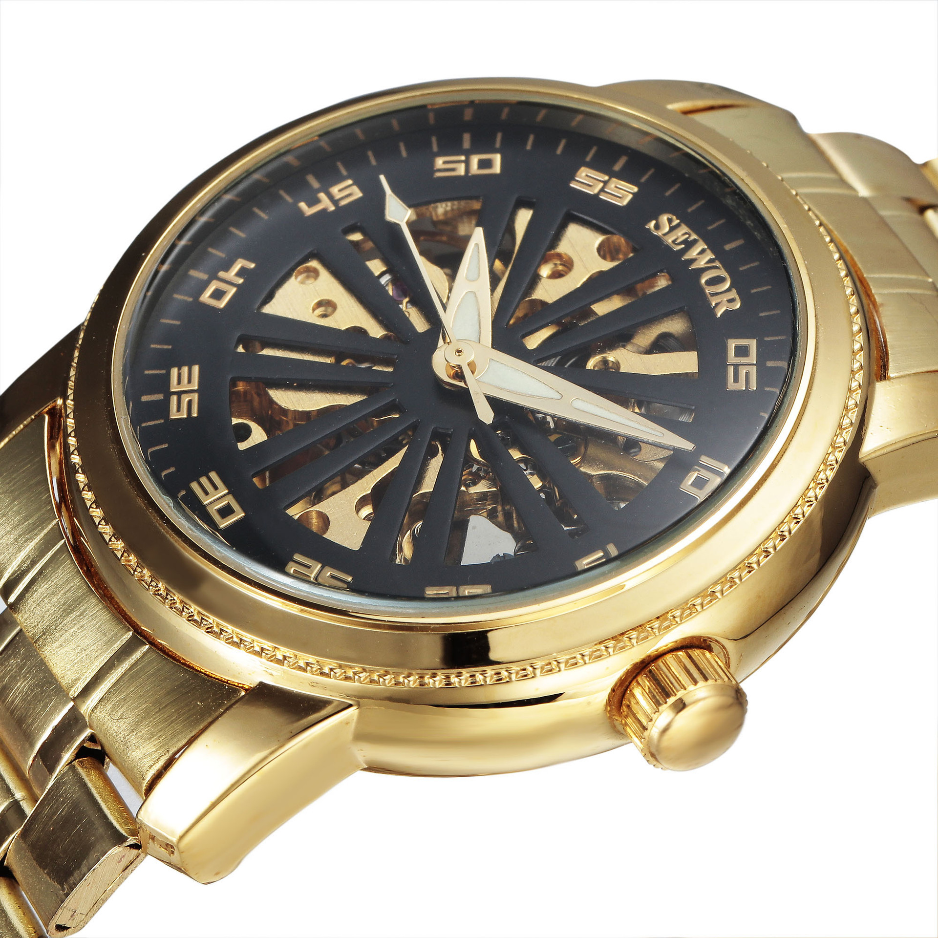 SEWOR reloj mecánico hueco Cinturón de acero Reloj mecánico automático personalizado de los hombres AliExpress reloj de moda caliente