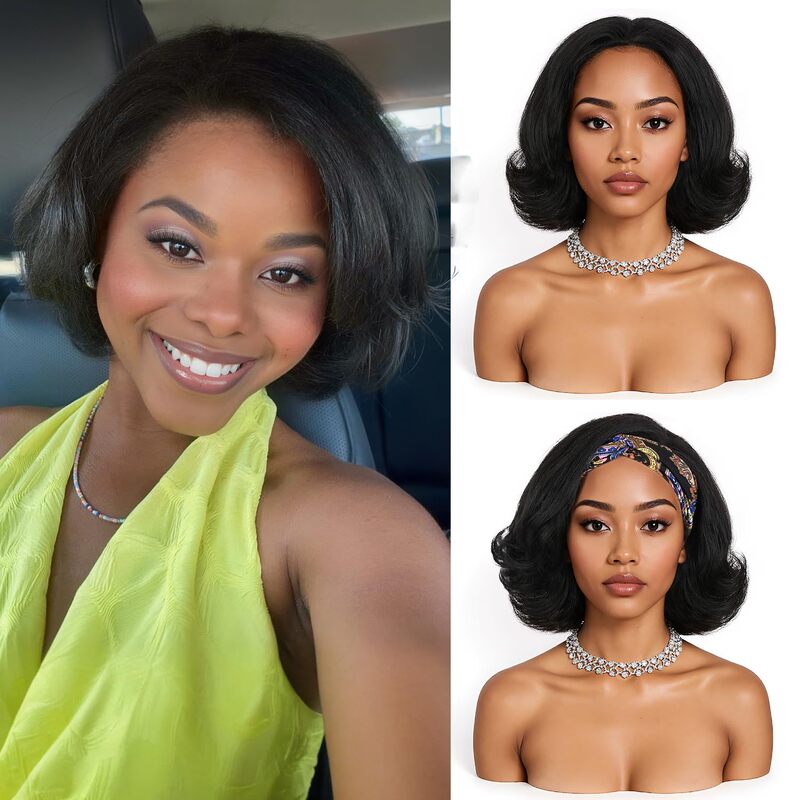 Half-Head Wig for Black Women, with Curly Ends, Easy to Wear, Natural Black Synthetic Glue-Free Wig