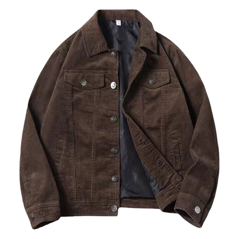 Chaqueta de pana retro hombres de primavera y otoño maduro y estable solapa ropa de trabajo superior casual suelta Chaqueta de algodón