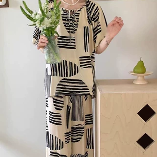 新中式豹纹睡衣女 棉绸世家短袖家居服 薄款春夏季透气套装