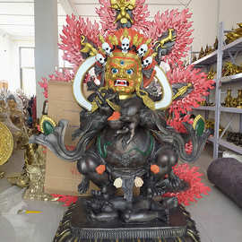 红棒怙主佛像西藏藏传民族佛台摆件彩绘红棒玛哈嘎拉铜像纯铜雕塑