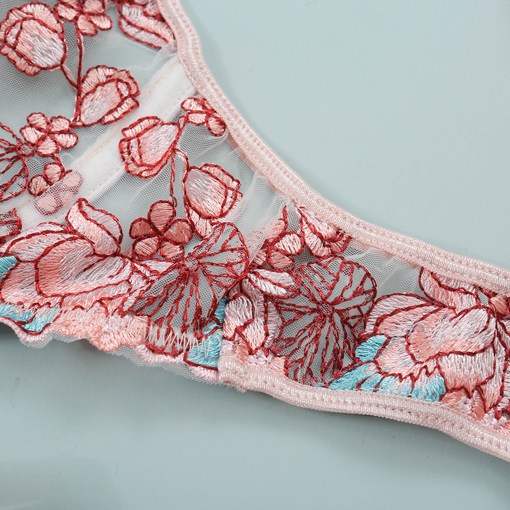 Hollow Lace Embroidery With Underwire Lingerie Set NSMDN114581