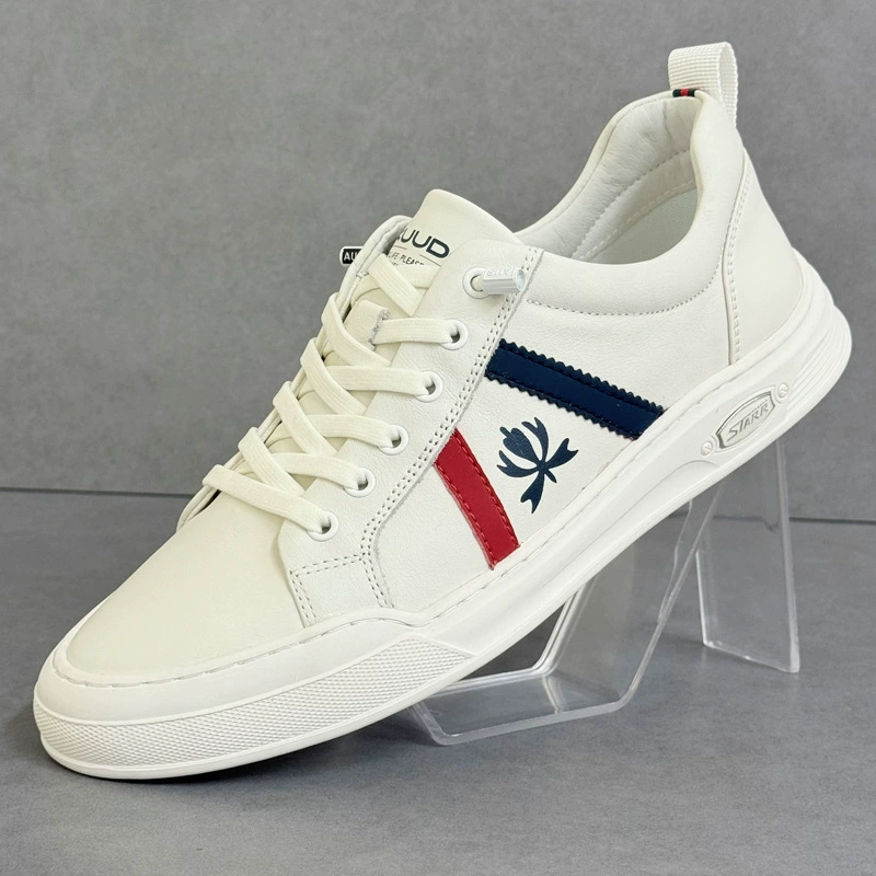 Мужские кроссовки осень 2025 новый стиль натуральная кожа дышащие универсальные туфли однотонные низкие мужские повседневные белые туфли