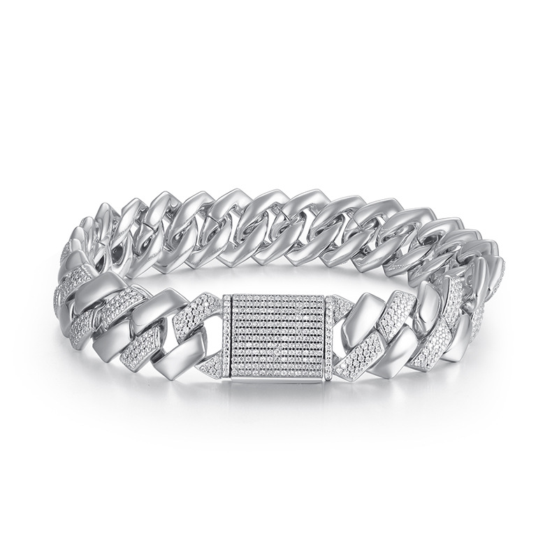 s925 plata mosaico 14MM ancho pulsera de moda hip-hop cubana para hombres Europa y América transfronteriza TK fábrica directa