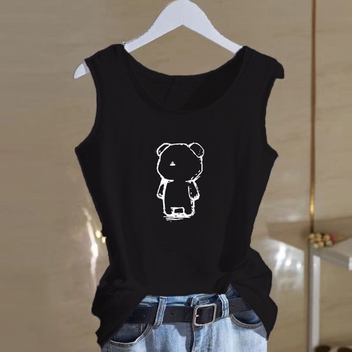 Women's Loose Plus Size Korean Style Summer 2024 Cotton Open-Front Blouse with Print Strappy Tank Top Underwear Shirt