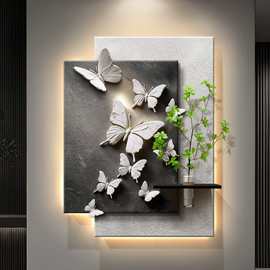 现代简约玄关装饰画水培绿植高级感抽象挂画入户走廊过道蝴蝶壁画
