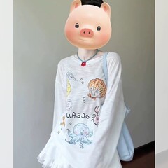 薄款卡通印花长袖防晒罩衫女夏季2025新款百搭慵懒微透中长款上衣