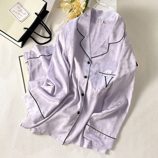 High-End Ice Silk Long-Sleeved Pants Pajamas for Women 2024 Spring, Summer and Autum Can Go Out Home Wear Set