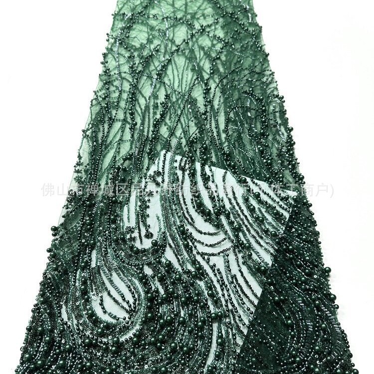 Curva de vórtice de flujo pesado clavos tela de malla tamaño perla sequinilla banquete anfitrión tela de vestido