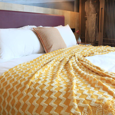 new pattern Northern Europe American style yellow grey Ripple Knitted blanket Sofa blanket Homestay hotel End of the bed towel End of the bed blankets Bed covers