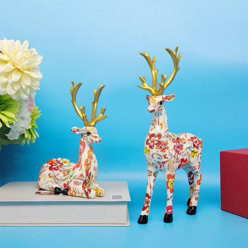 Resin Crafts Water Transfer Printed Colorful Deer Ornament Creative Couple Wedding Gift Home Living Room Bar Cabinet Decor