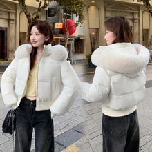 2025冬季新款宽松显瘦毛领连帽短款羽绒棉服女收腰加厚棉衣外套