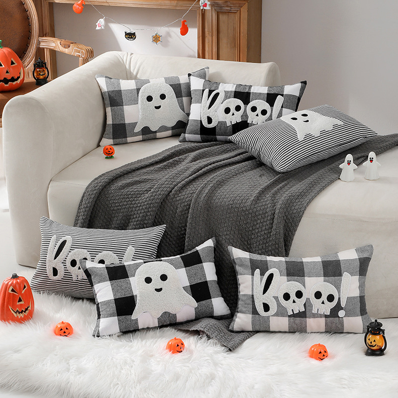 クロスボーダー新しいハロウィンゴーストBOO枕刺繍絶妙な立体クッションリビングルームソファバッククッションカバー|undefined