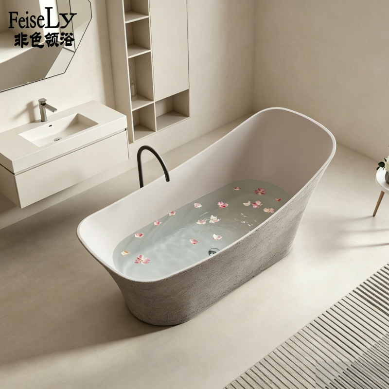 Wabi-Sabi Style Villa Hotel Natural Travertine Bathtub Designer Independent High-End Artistic Integrated Bathroom Tub Wabi-Sabi Style Villa Hotel Natural Travertine Bathtub Designer Independent High-End Artistic Integrated Bathroom Tub