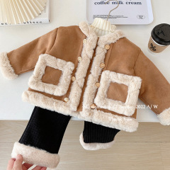 Lemon Girl Winter Coat Plush Mink Fleece Thick Outerwear New Korean Style Baby Short Sleeve Fleece Insulated Trendy Clothing