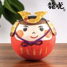 日本进口龙虎作堂達磨武者桃太郎不倒翁可爱创意车载和纸摆件礼物