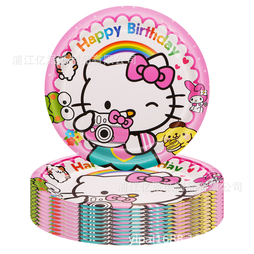 Bandeja de papel para fiesta de gato KT transfronterizo fiesta de cumpleaños para niños vajilla desechable decoración para fiesta Hellokit ty