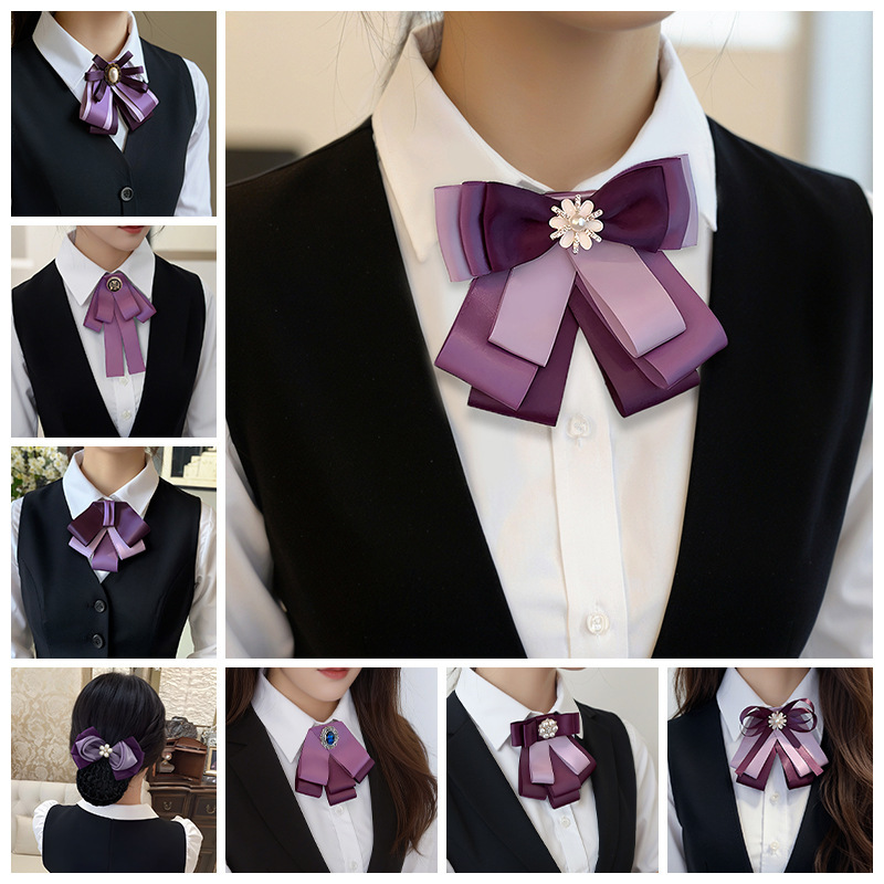 Bank Tie Flower Female Purple Bow Professional Head Flower Postal Mobile Telecommunications Nurse Work Uniform Tie Tie