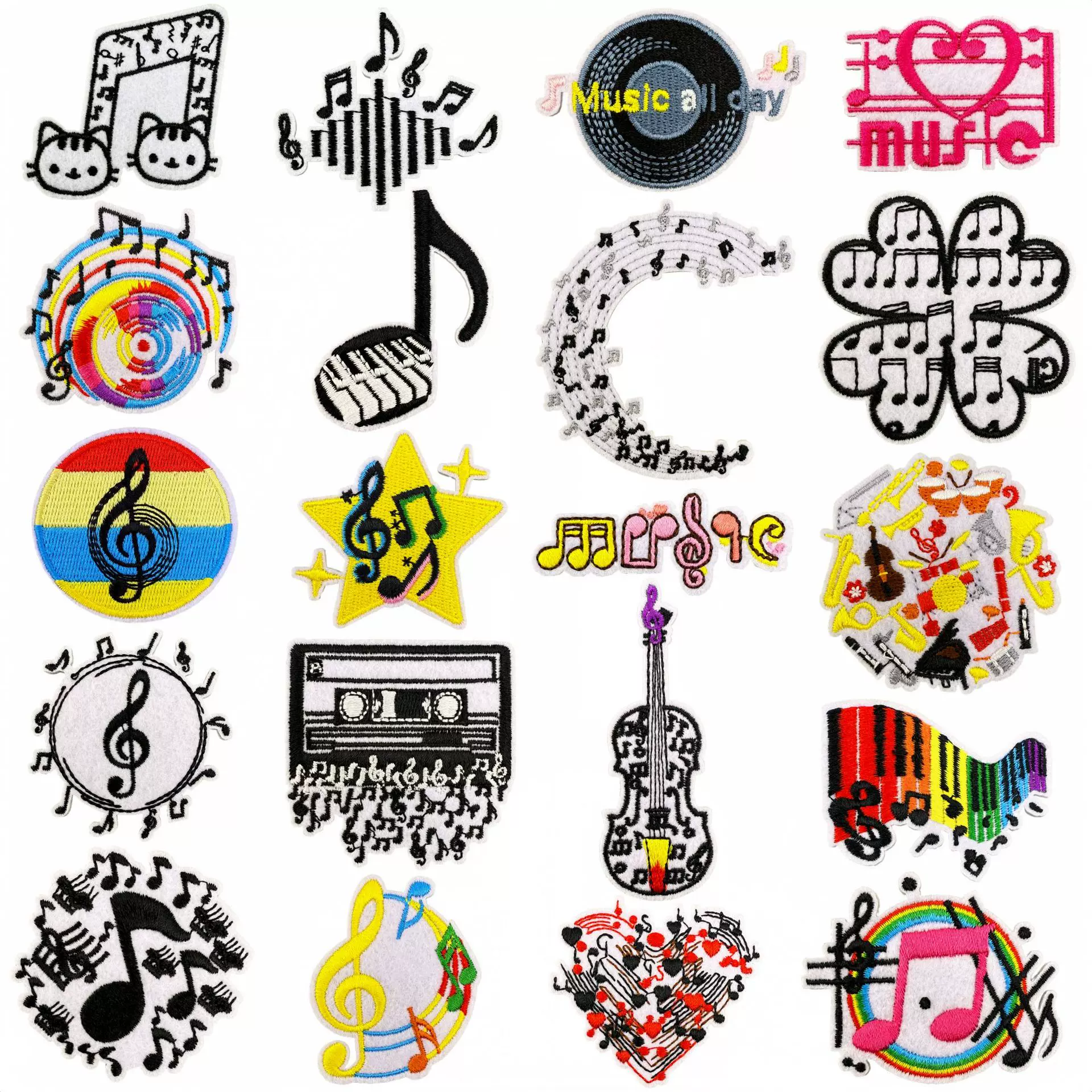 彩色潮流音符刺绣布贴卡通涂鸦装饰补丁贴现货服装辅料绣花标背胶