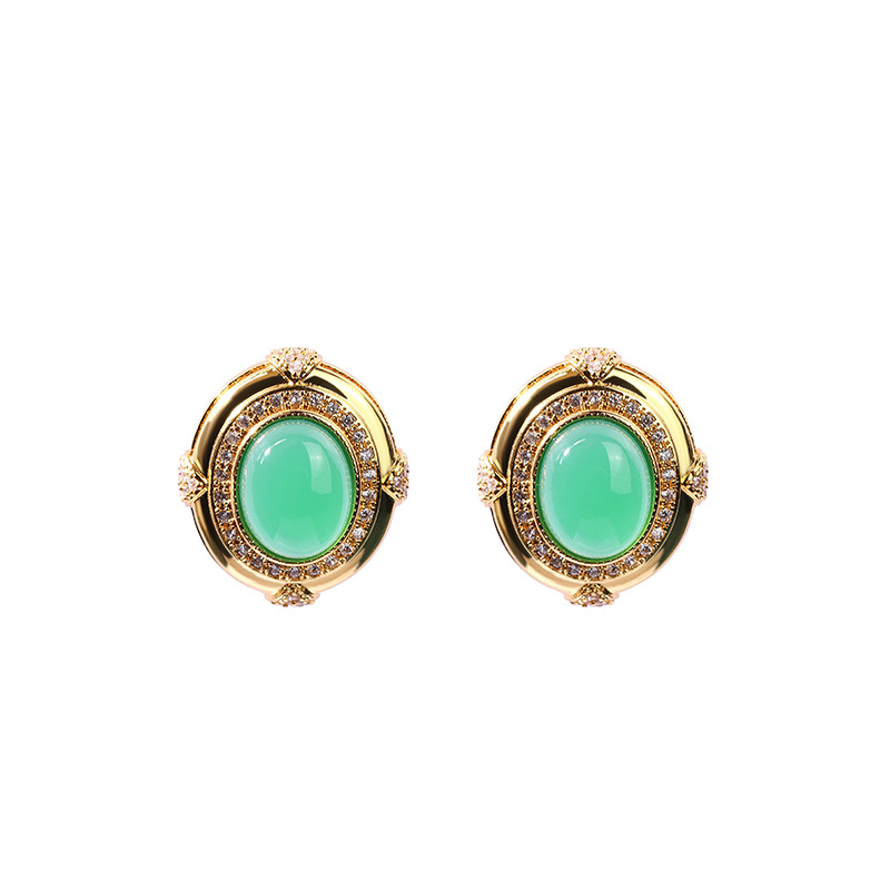 고대 스타일 디자인 틈새 조명 럭셔리 전체 다이아몬드 고급 귀걸이 궁전 스타일 에메랄드 칼세도니 귀걸이 도매
