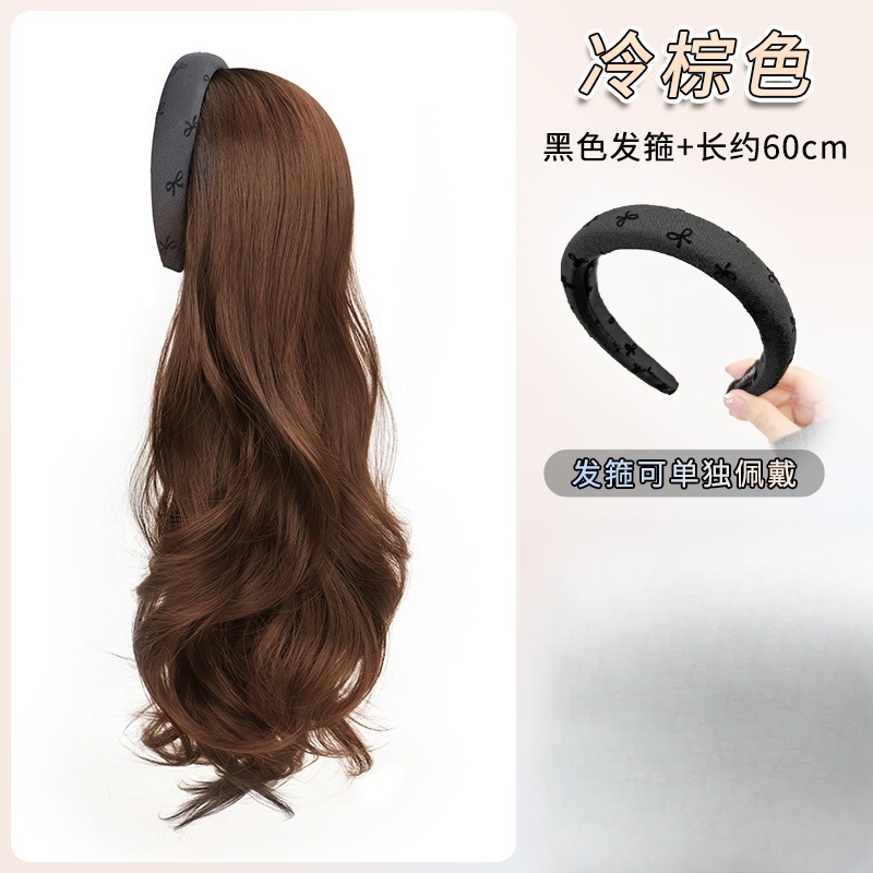 假发女长发发箍假发一体高颅顶仿真发卷发大波浪半头套接发假发片|undefined